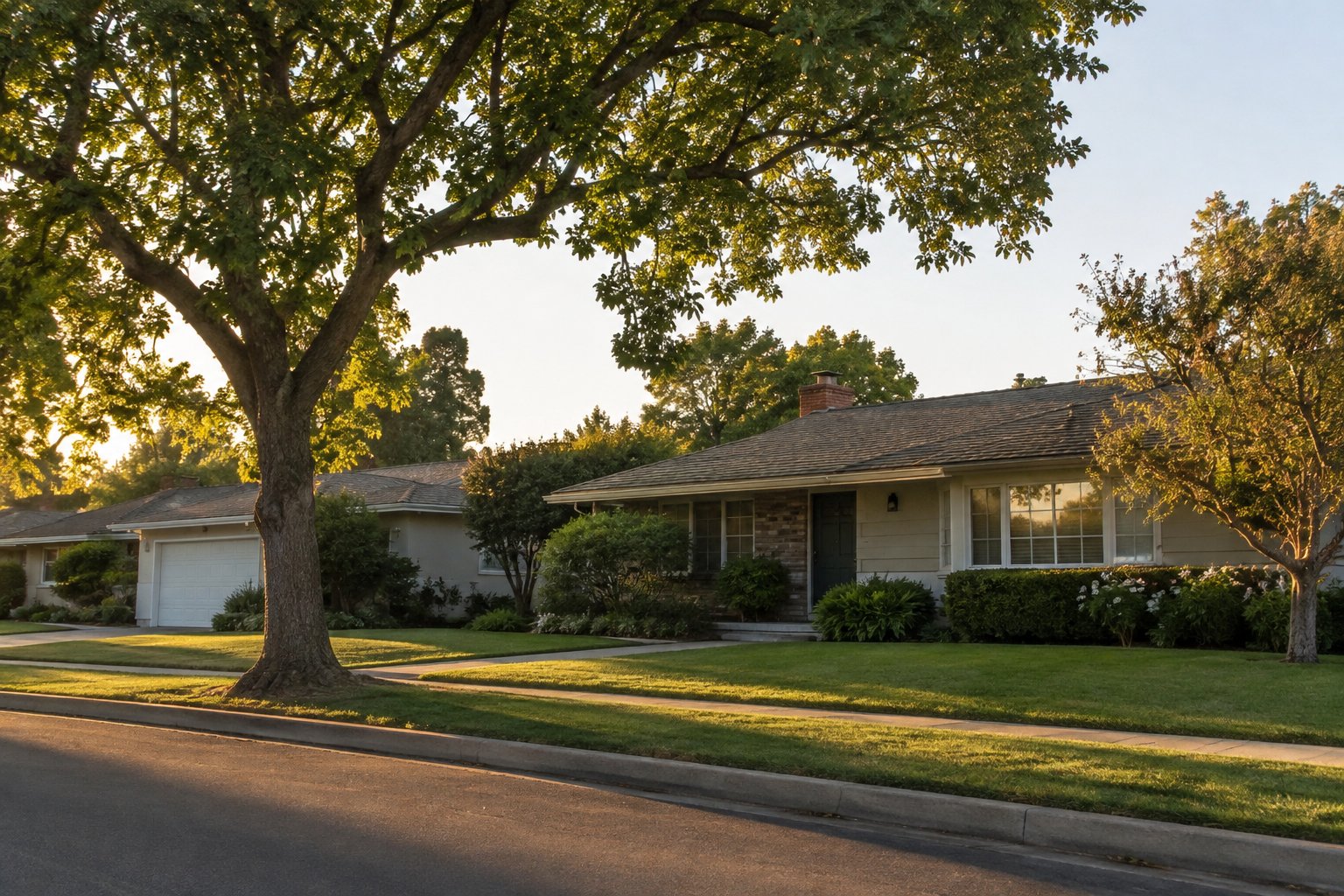 A modern home entry with landscaping, illustrative